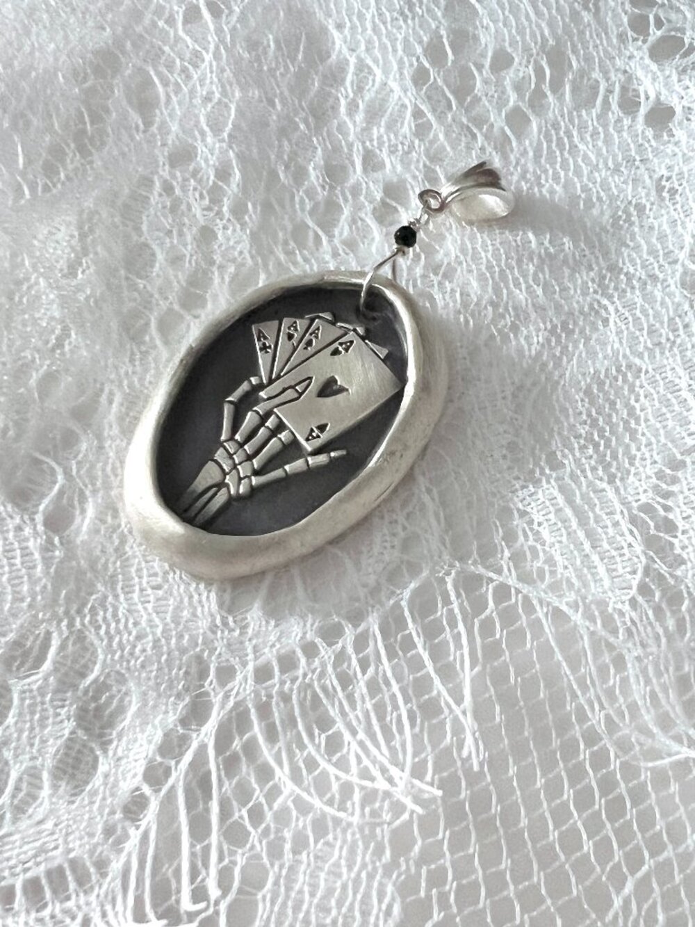 Fine Silver Wax Seal Pendant, Skeleton Hand Necklace, Gothic Poker Pendant